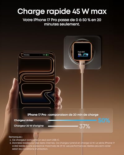 Thumbnail 2 de Anker Nano Chargeur USB-C à Écran Intelligent 45W Nano – charge rapide et capteur intelligent