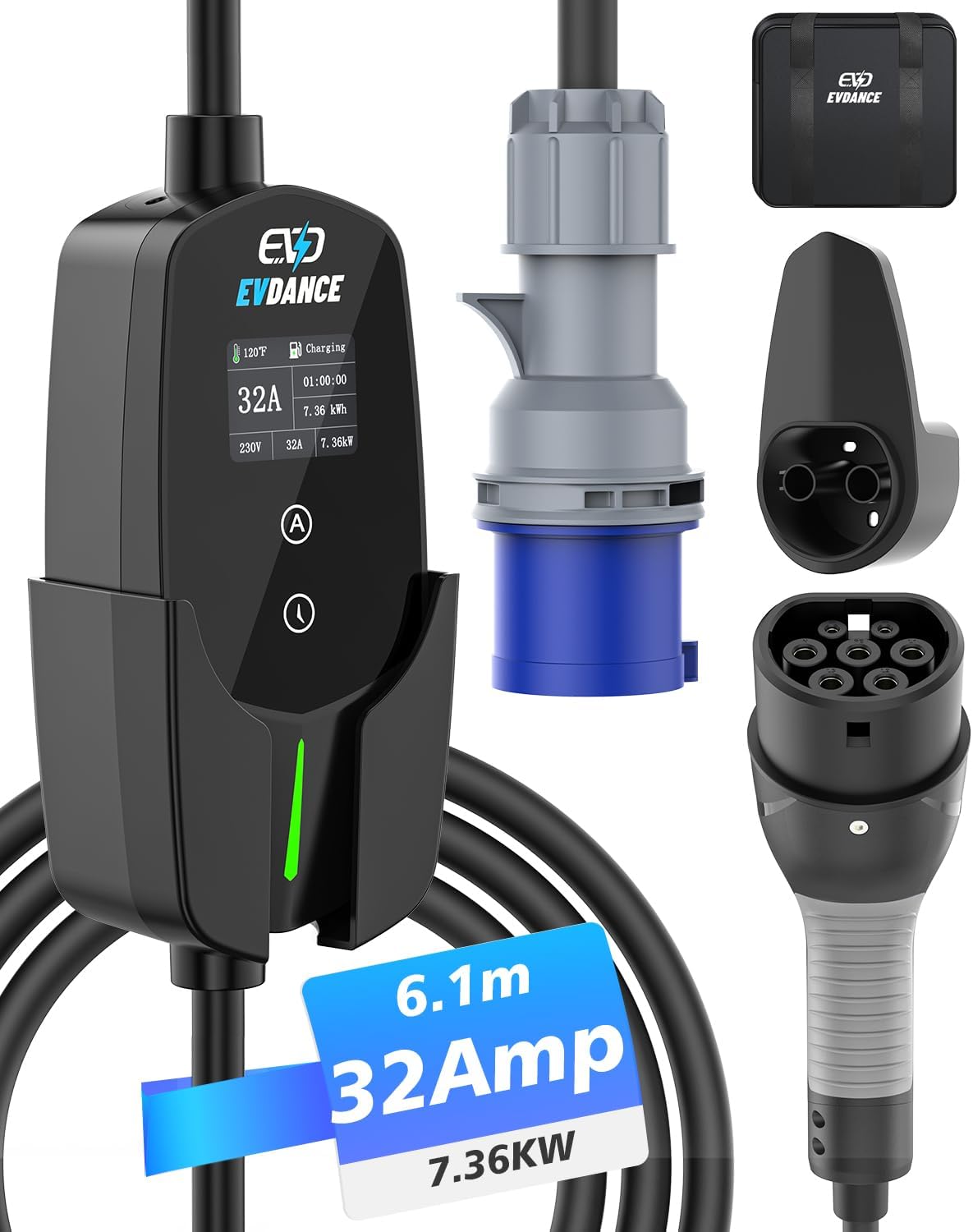 Detalle de EVDANCE EV Charger Type 2 to CEE Plug 7.36kW