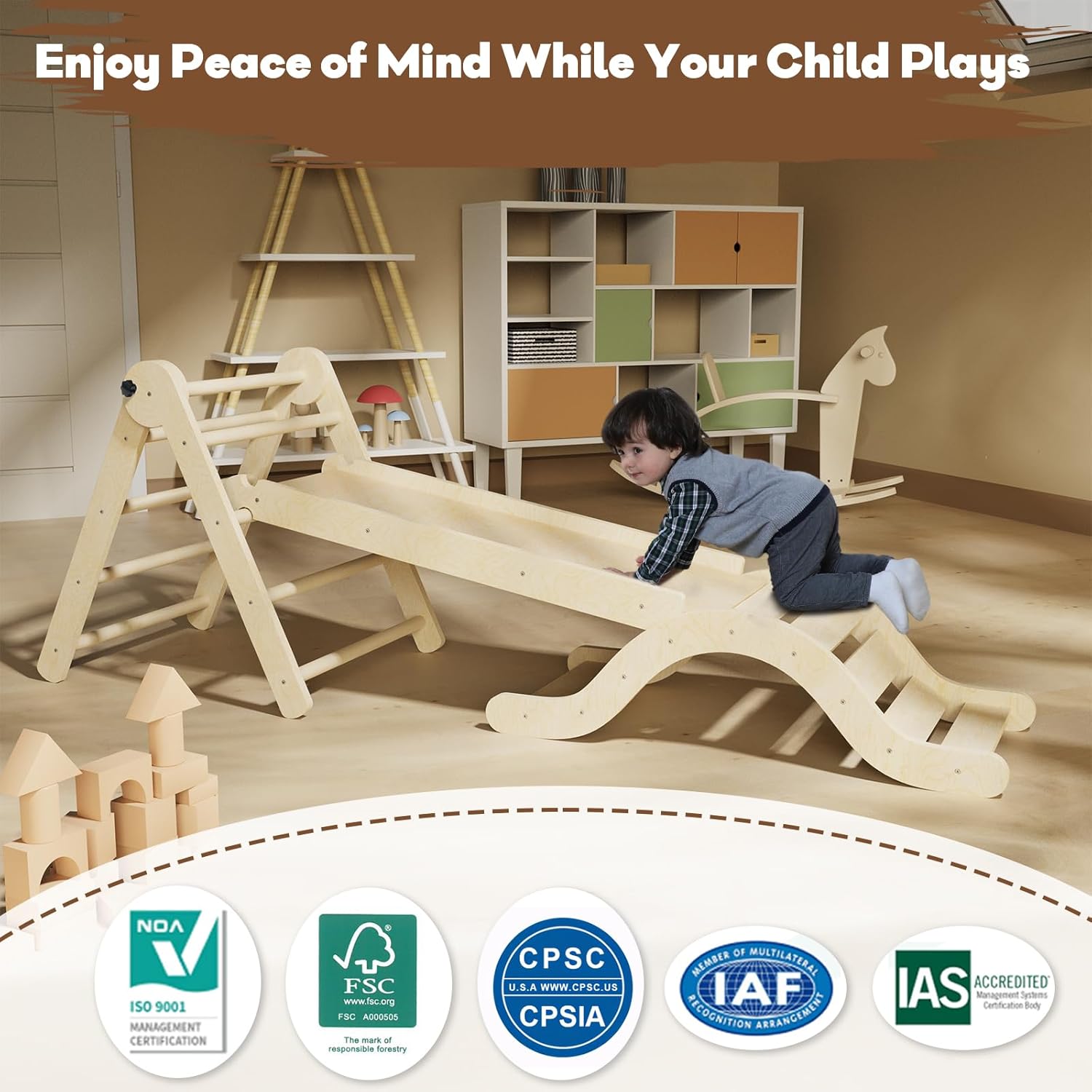 Thumbnail 2 de doowroodni Pikler Triangle Set 7in1: Premium Wooden Montessori Climber for 1–3 Year Olds
