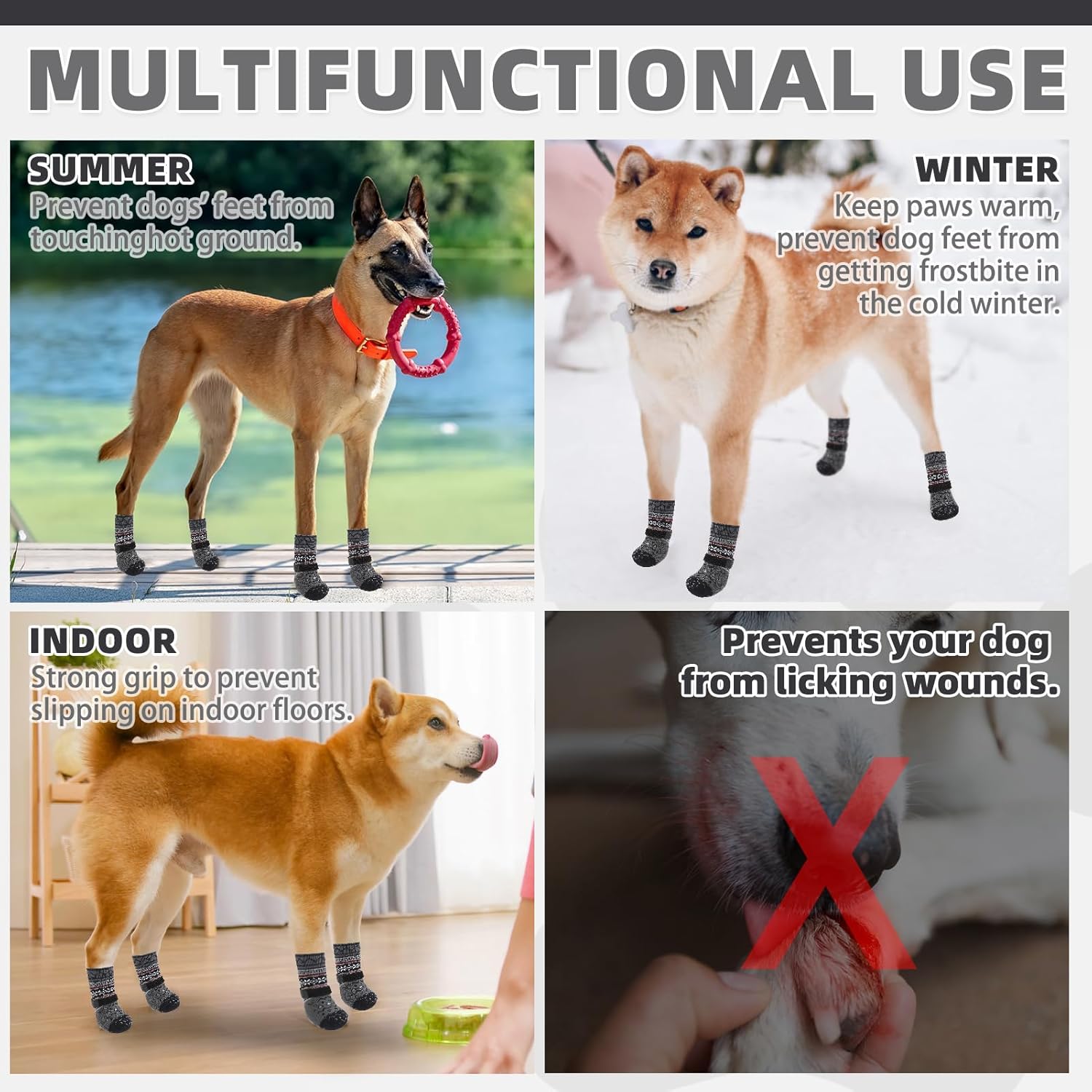 Thumbnail 5 de KOOLTAIL anti-slip dog socks with paw protector straps (Grey, large dogs)