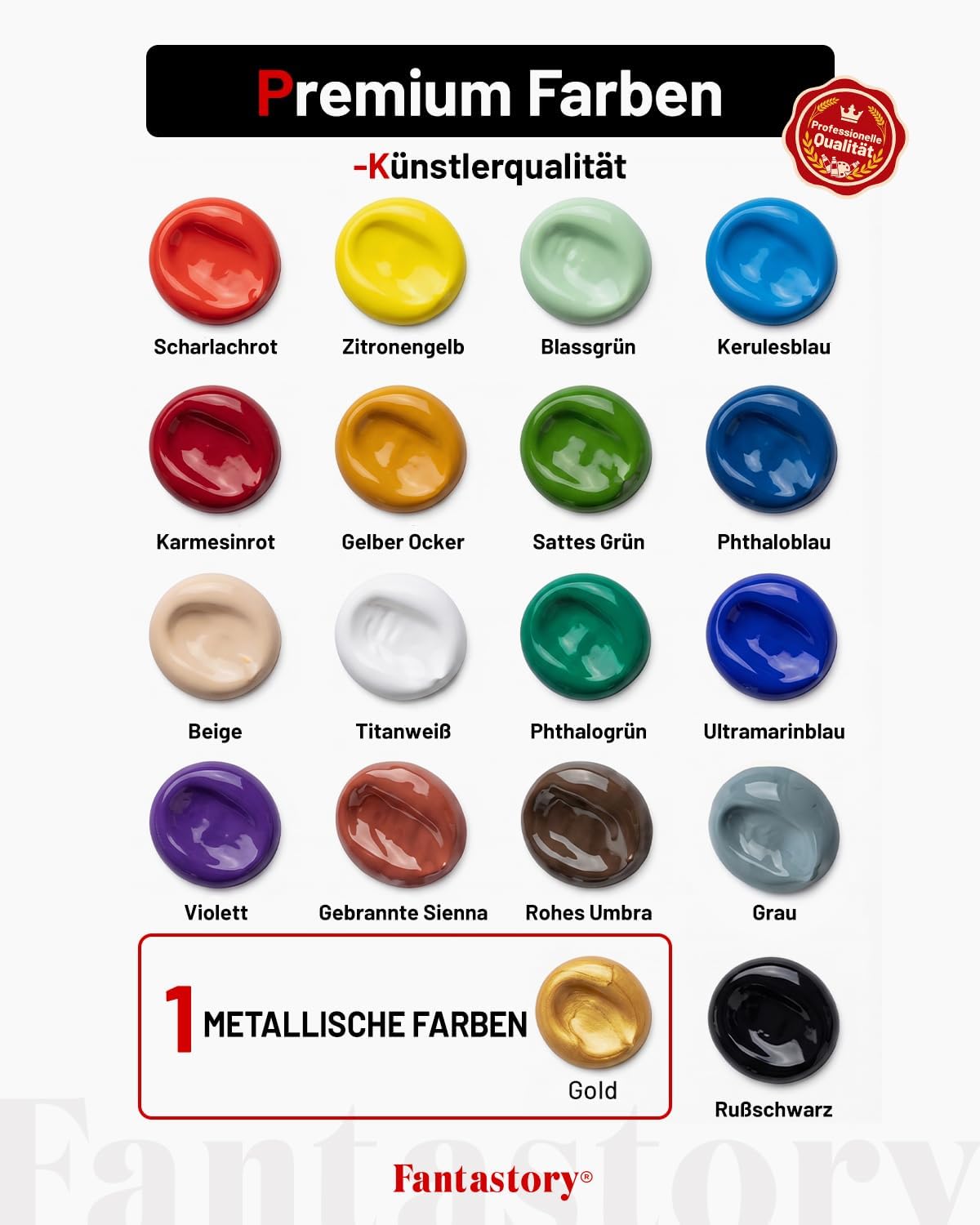 Thumbnail 1 de Fantastory Acrylfarben Set – 18 × 36 ml Tuben mit 10 Pinseln, hochpigmentiert
