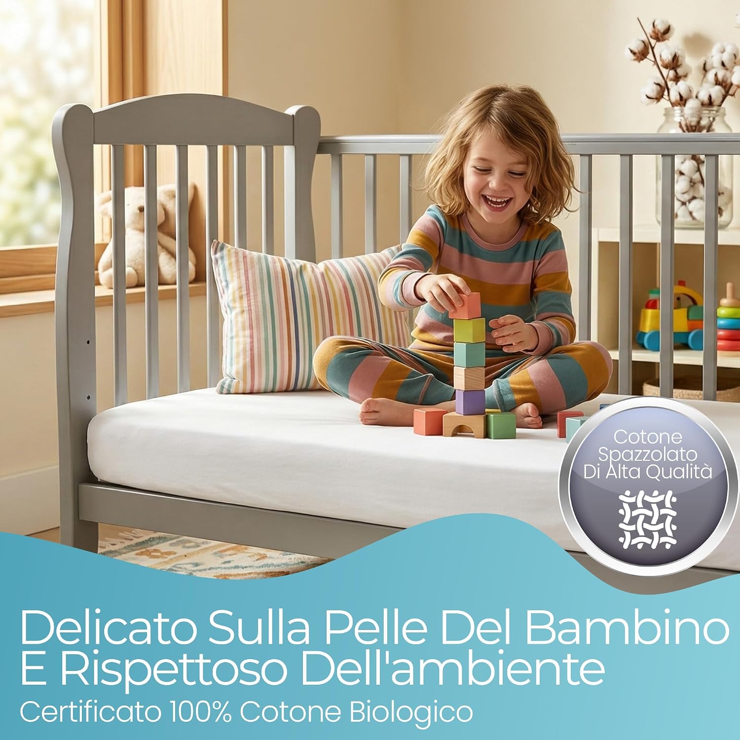 Thumbnail 4 de Lenzuola culla 95x65 – Set da 2 pezzi in cotone biologico, elasticizzate per navicella/neonato