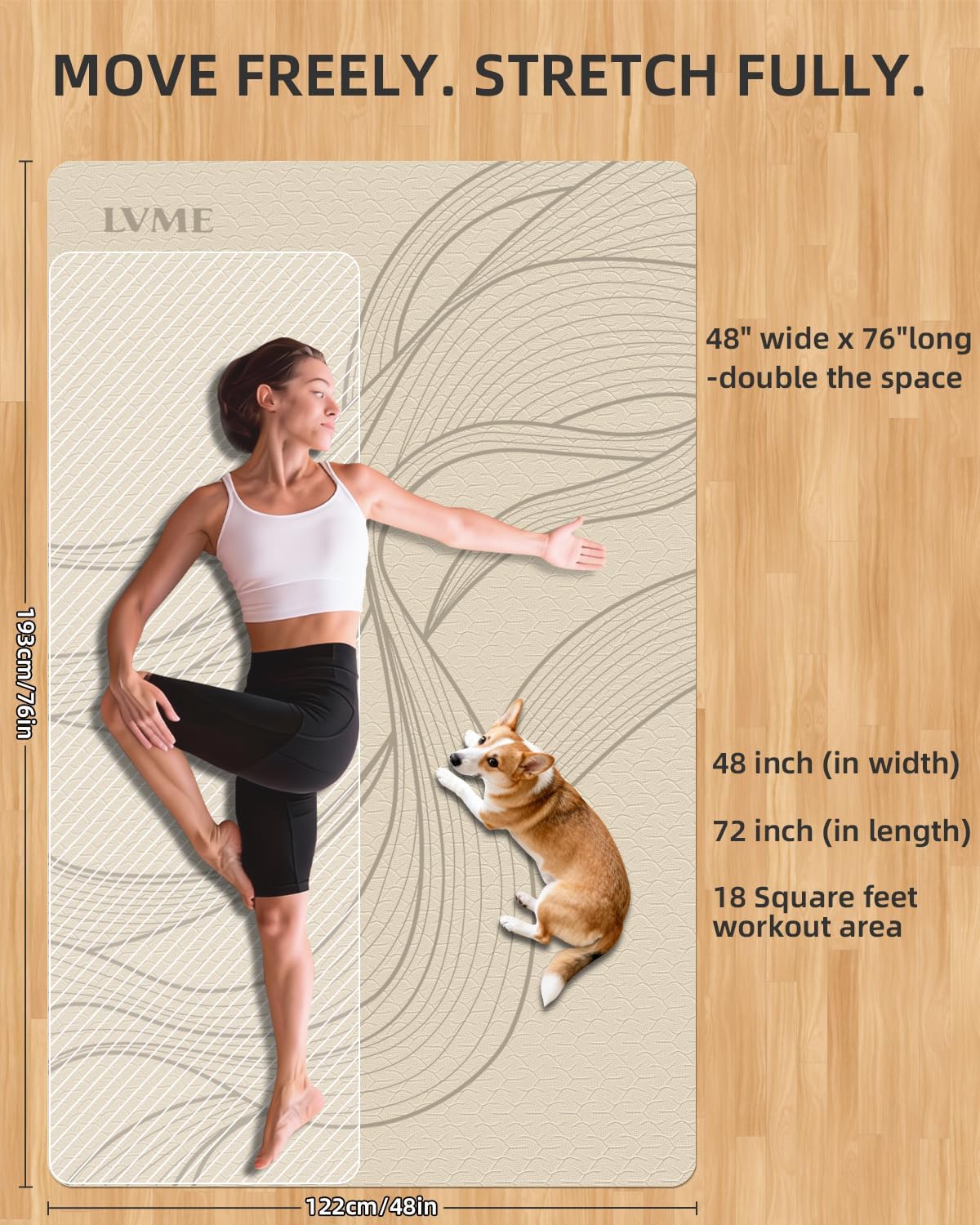 Detalle 2 de lvme Extra-Large Yoga Mat, 193 x 122 cm, 10 mm TPE, Non-Slip