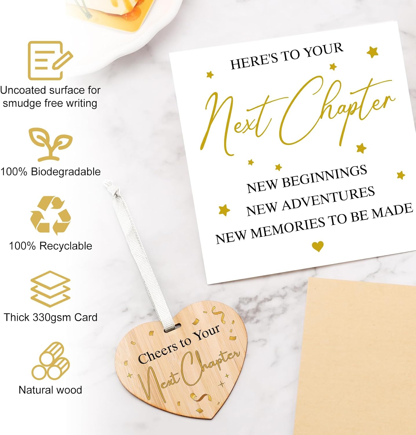Detalle de Welsky Good Luck Cards with Wooden Plaque – Leave-taking Gift Set for Colleagues