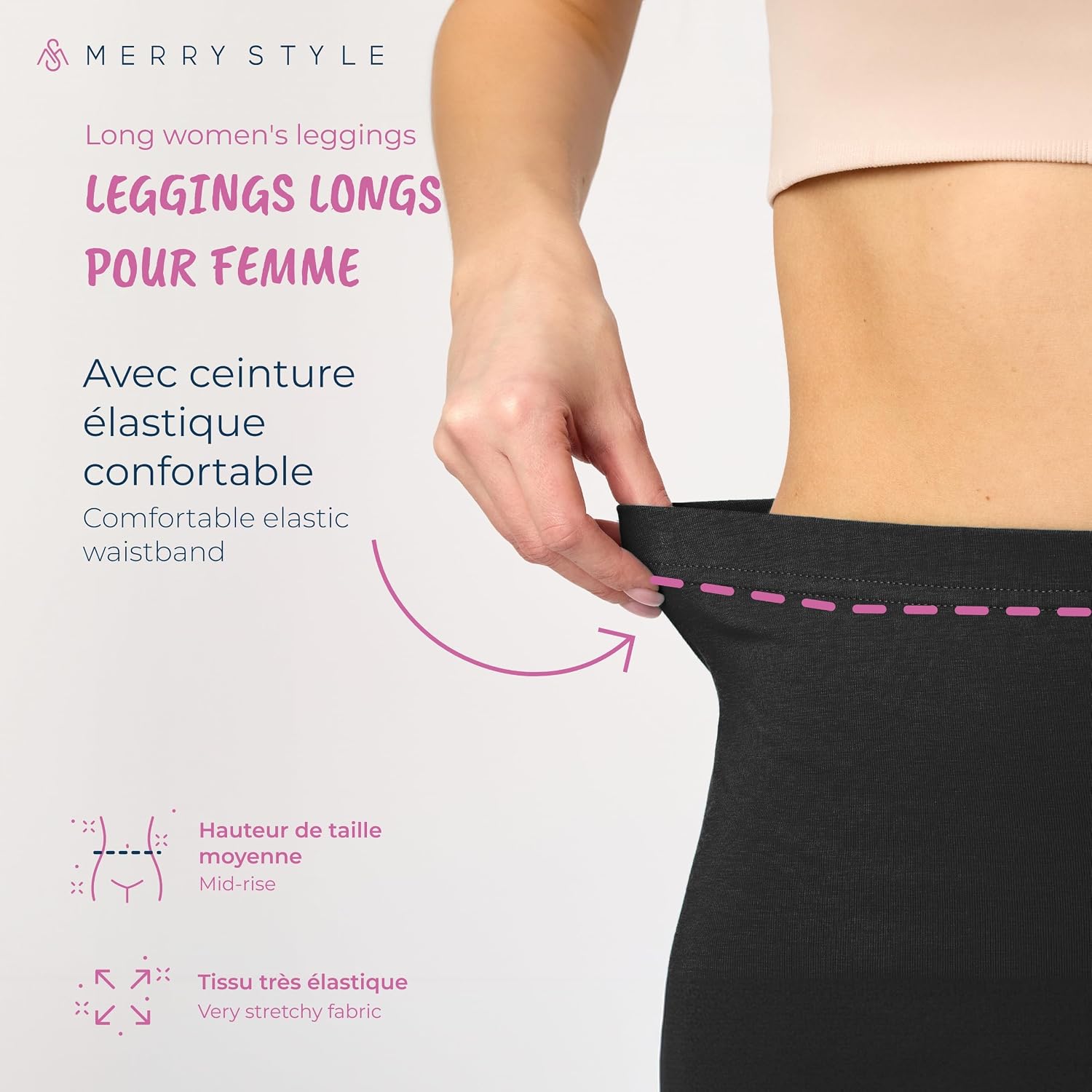 Detalle de Merry Style Legging Femme Confortables et Extensibles MS10-198 – coton naturel pour yoga et fitness