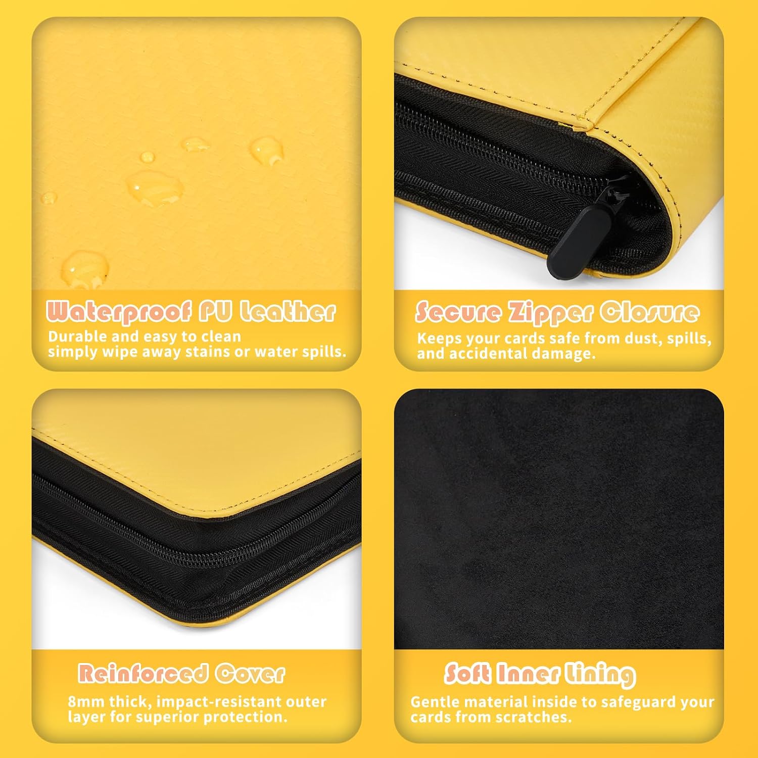 Thumbnail 4 de Premium 1000+ Pockets Trading Card Binder: 16-Pocket Ringless Side-Loading Album (Yellow)
