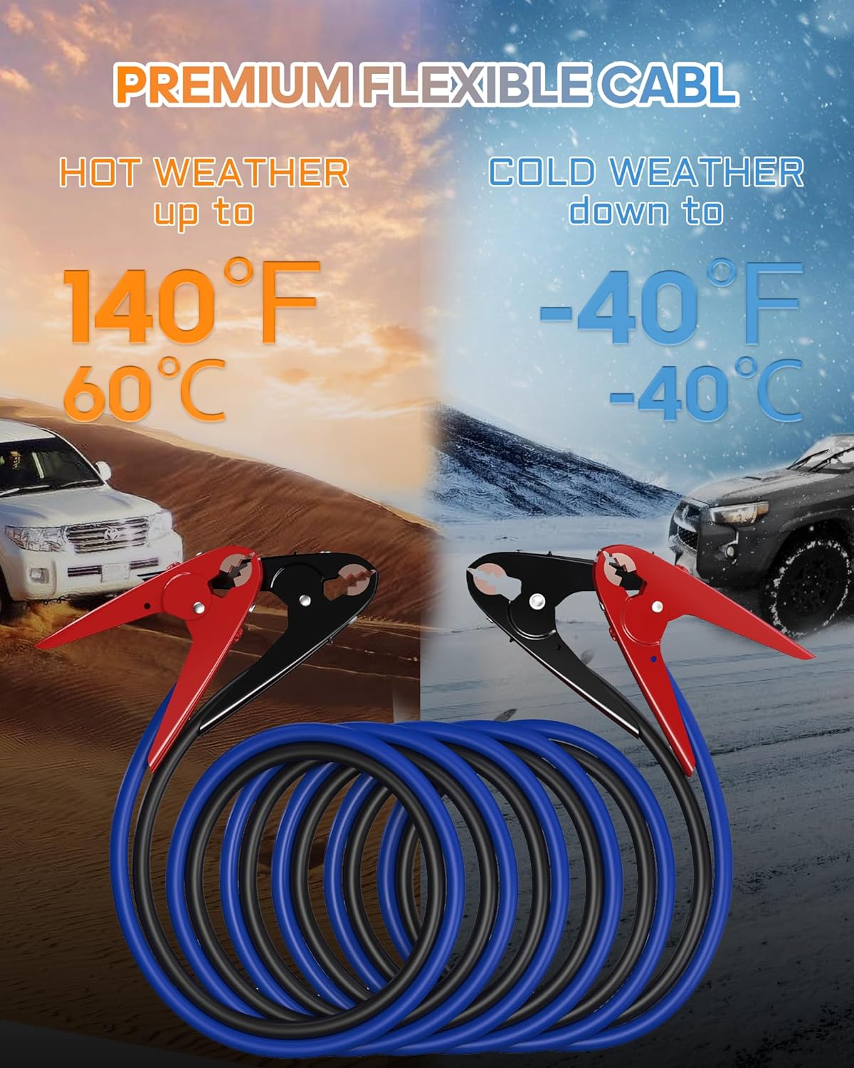 Thumbnail 2 de SAFEMATE 2 Gauge 18 ft Heavy Duty Jumper Cables: Reliable 12V/24V Jump Start Power