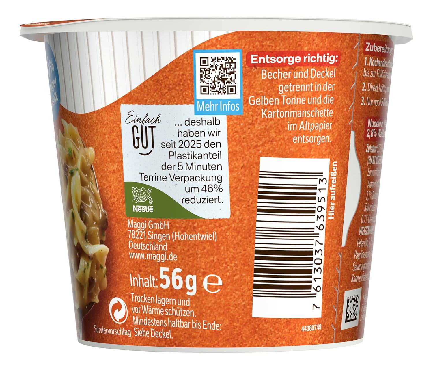 Thumbnail 4 de MAGGI 5 Minuten Terrine Nudeln in cremiger Waldpilz-Sauce – vegetarische Fertiggericht mit Pfifferlingen & Butterpilzen (8x56 g)