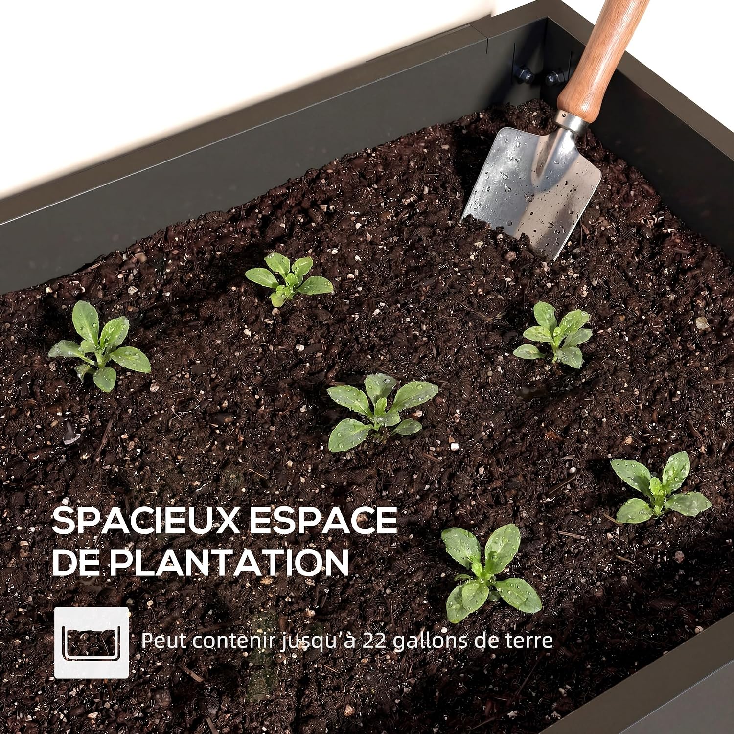 Detalle de Potager sur pieds Outsunny 80 L en métal, 100 x 40 x 80 cm (noir)