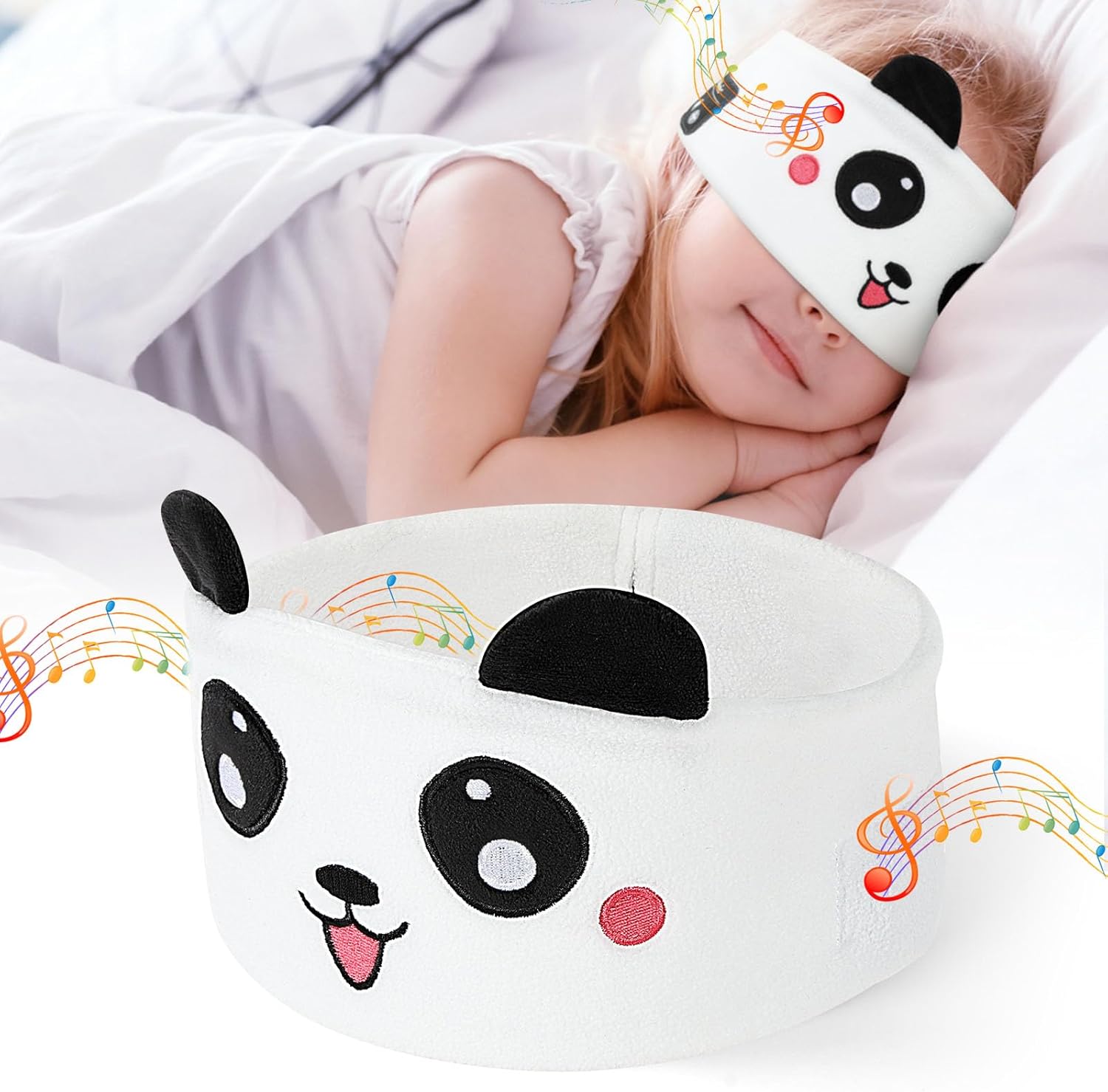 Detalle de OFFCUP Cuffie per Dormire Panda: cuffie over-ear senza fili con maschera integrata per sonno, viaggio e relax