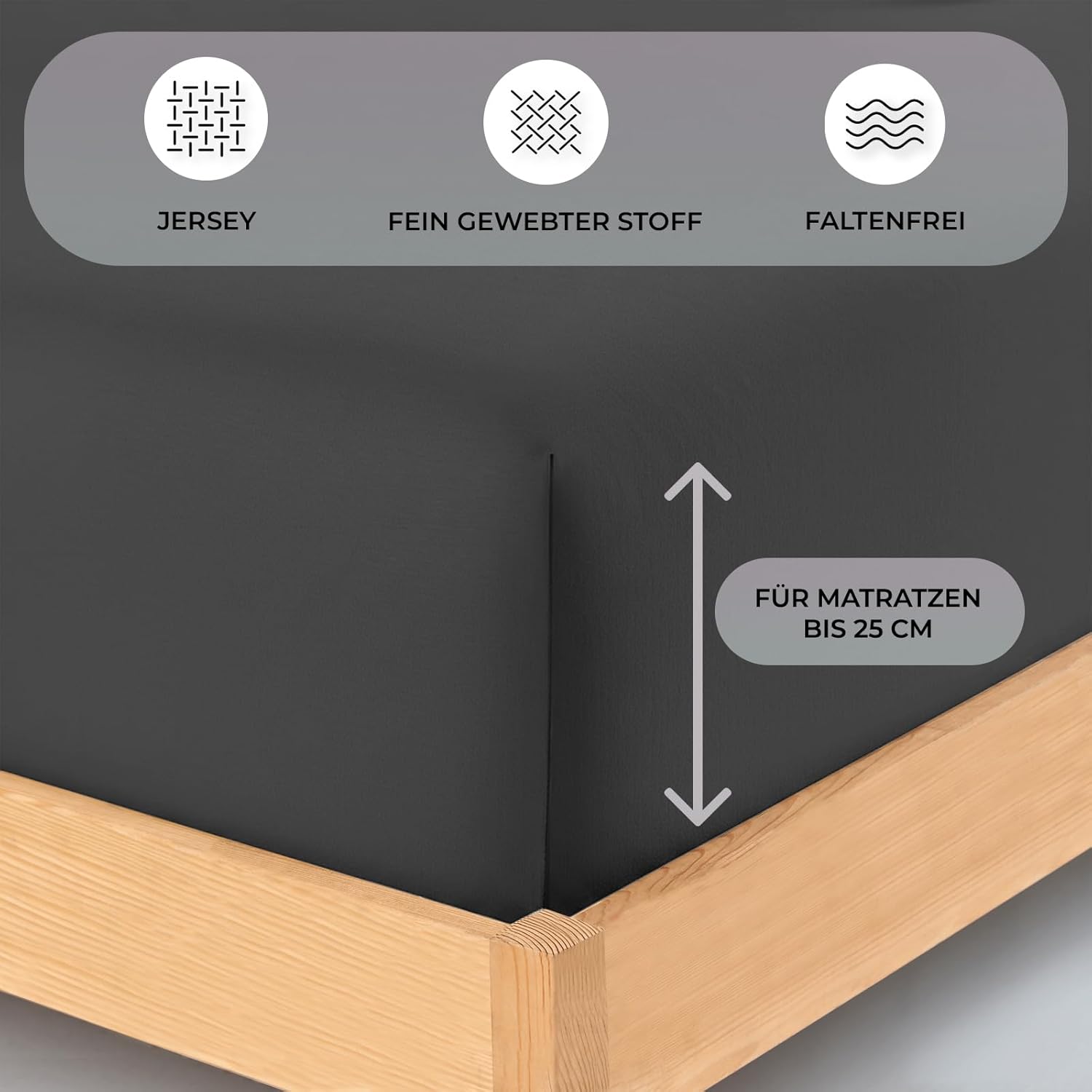 Thumbnail 2 de Buymax Spannbettlaken 140x200 cm – 100% Baumwolle Jersey, Anthrazit (ÖKO-TEX Standard 100)