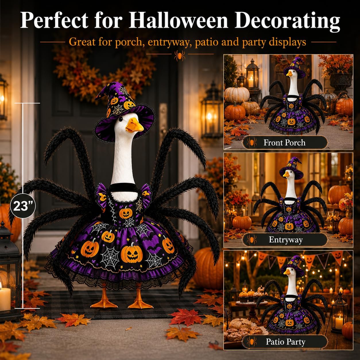 Detalle de DaGailen Halloween Porch Goose Outfit for 23-Inch Statues with Witch Hat