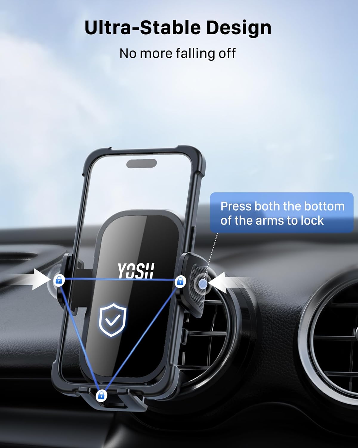 Detalle 2 de YOSH Car Phone Holder for Air Vent with Reinforced Spring Clip – universal dashboard cradle