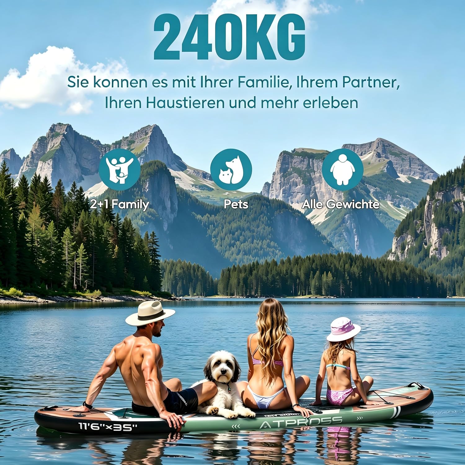 Detalle 2 de ATPROSS SUP Board 366x92 cm – Extra Groß, 240 kg Tragkraft, inkl. Sitz & Zubehör