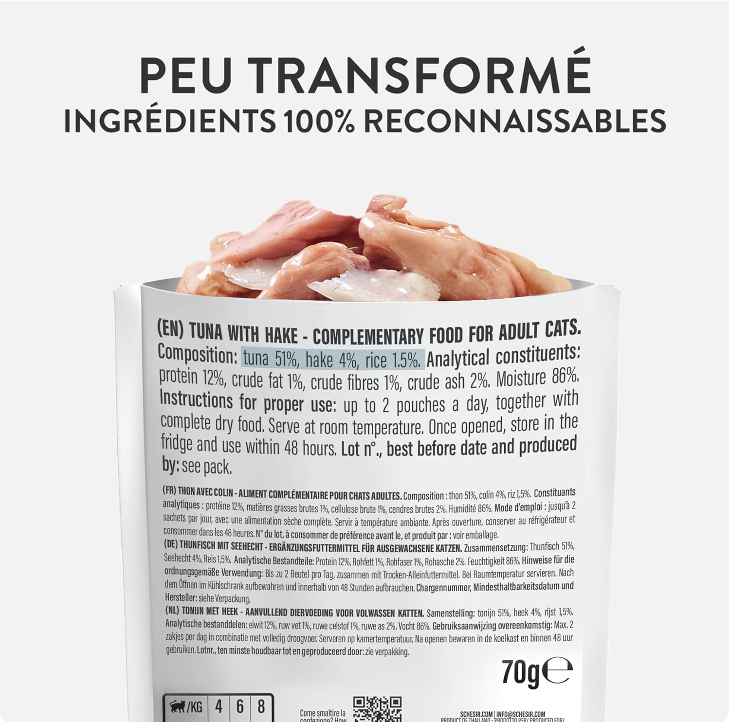 Detalle de Schesir Filets de thon avec merlu en gelĂ©e, 12 enveloppes de 70 g đ€