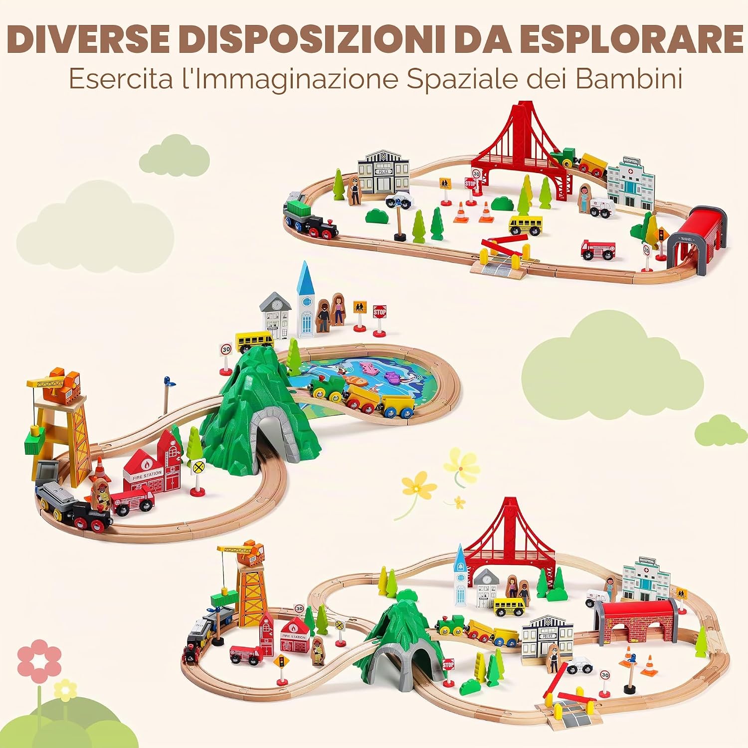 Thumbnail 2 de SainSmart Jr. Set di 112 trenini in legno per bambini: compatibile con Brio e altri marchi