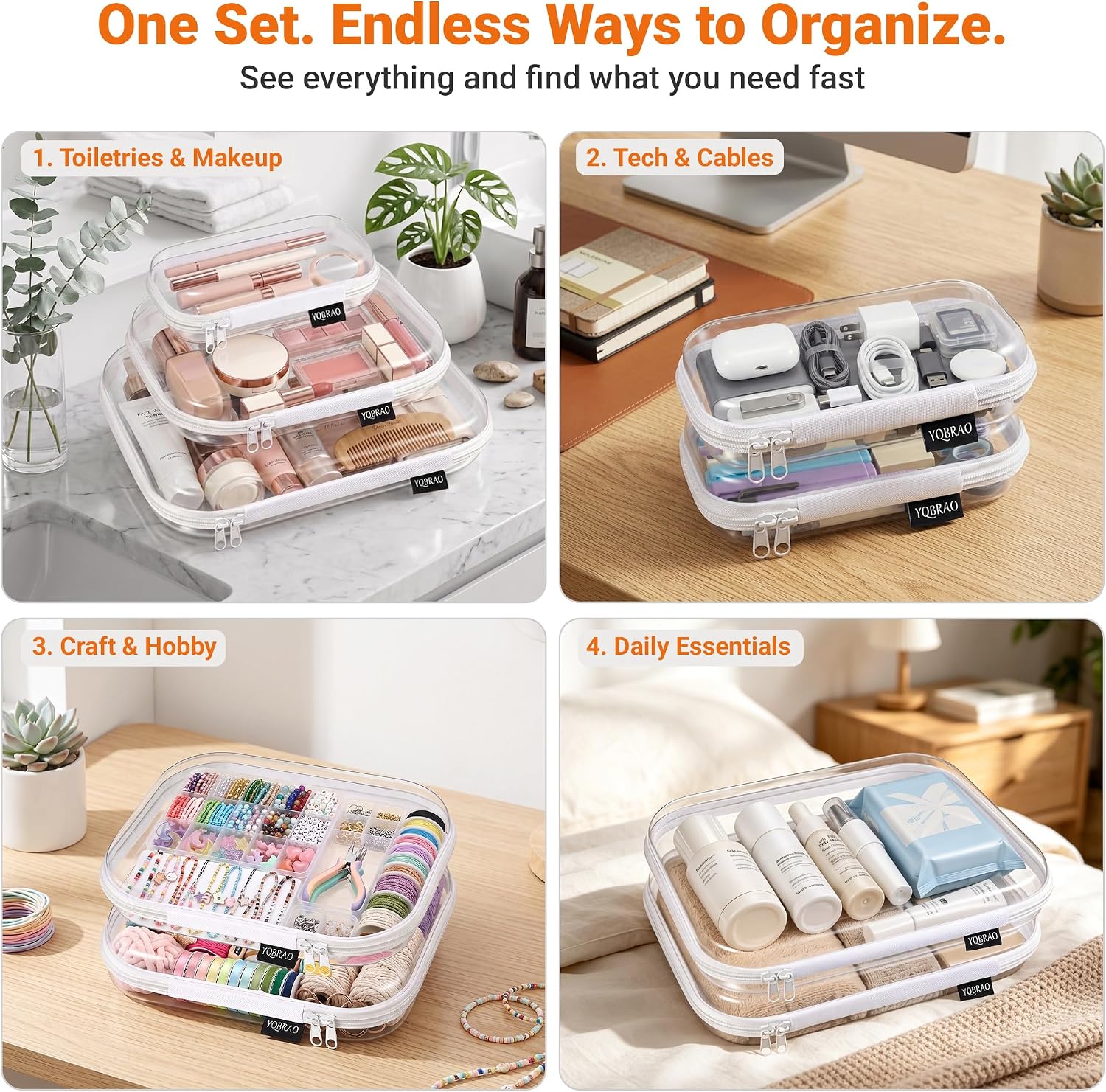 Thumbnail 3 de YQBRAO Clear Hard-Shell Zipper Case Set