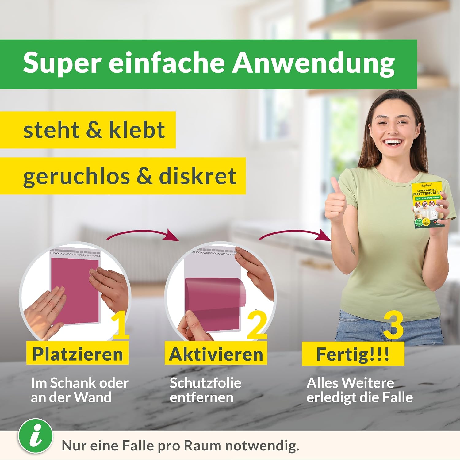 Detalle 2 de Hey Nature Lebensmittelmotten Falle, 12 Stück – insektizidfrei, geruchlos und einfach anzuwenden