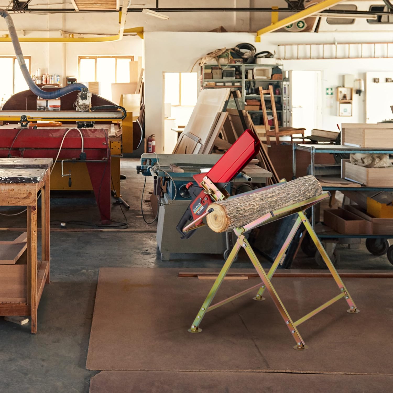 Thumbnail 4 de Relaxdays Cavalletto Taglialegna con Supporto Motosega — Pieghevole, Portata 120 kg, Dorato