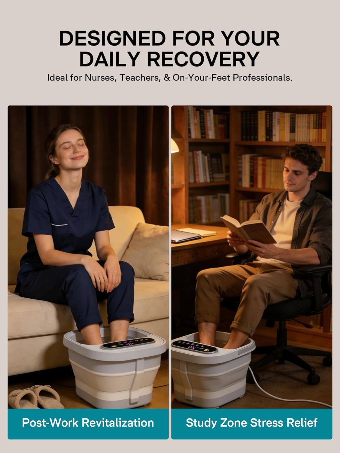 Thumbnail 4 de ALLJOY Fußbad mit Heizung & Blase, faltbar inkl. Rotlicht, 24 Temperaturstufen (35–48 °C) und 6 Massagerollen