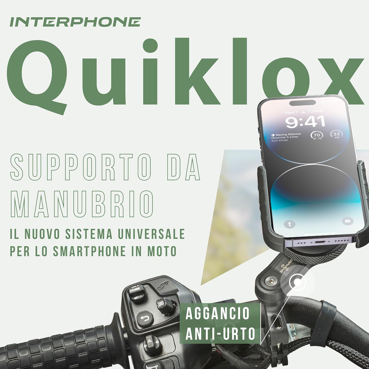 Detalle 2 de INTERPHONE QUIKLOX: Supporto per Smartphone da Manubrio Moto, Modularità e aggancio rapido