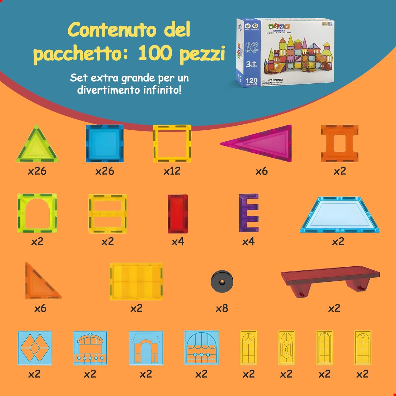 Thumbnail 6 de Olvy Gioco Montessori per bambini con 120 blocchi magnetici luminosi