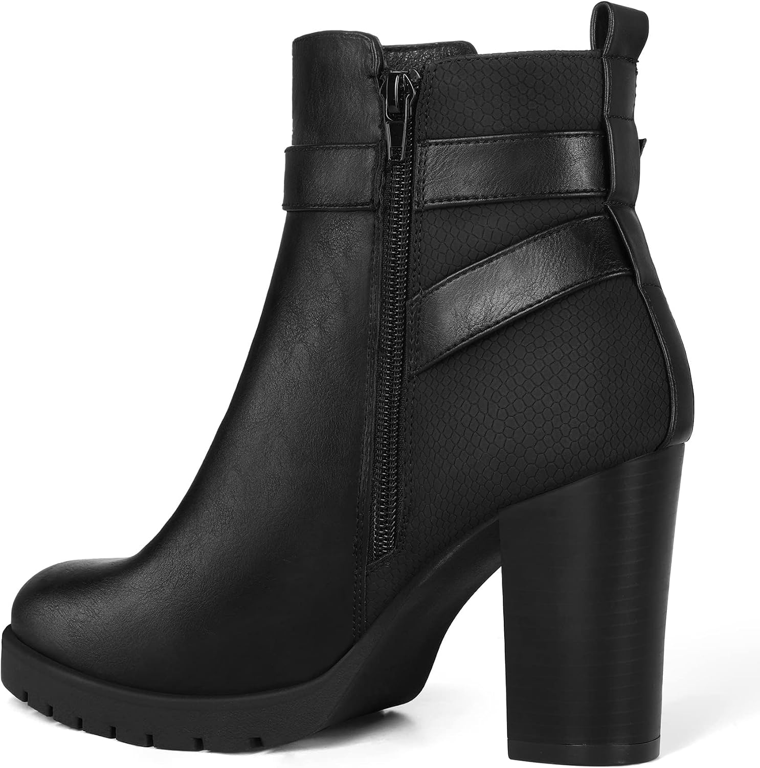 Detalle 2 de mysoft Women's Wide Ankle Boots with Side Zip and 3.2-Inch Stacked Heel