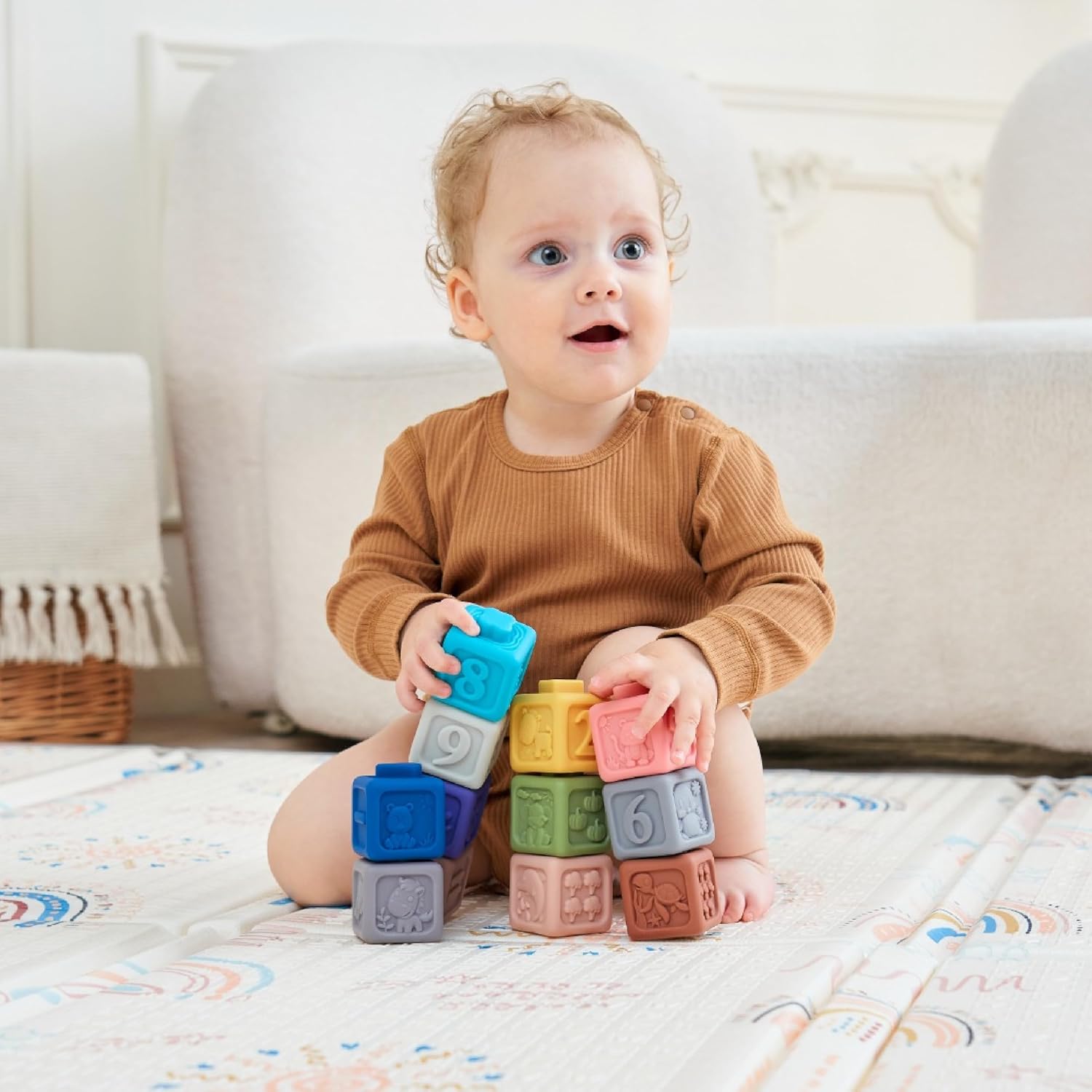 Thumbnail 6 de Jeux Montessori pour Bébé et Enfants 6 Mois et Plus – 12 Cubes d'activité en Silicone, Sans BPA