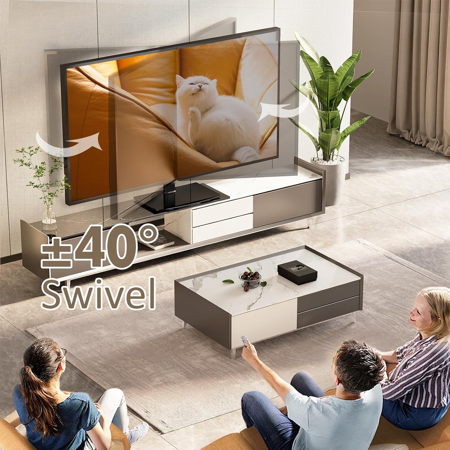 Thumbnail 1 de Hemudu HT04B-002 Universal Swivel Tabletop TV Stand for 32 to 65 inch TVs