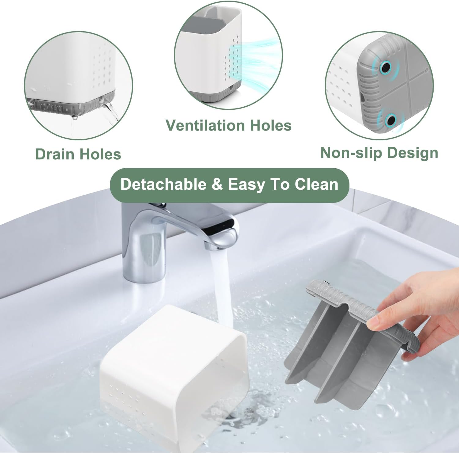 Thumbnail 2 de Toprance Electric Toothbrush Holder with 4 Compartments, Anti-slip Base & Detachable Caddy