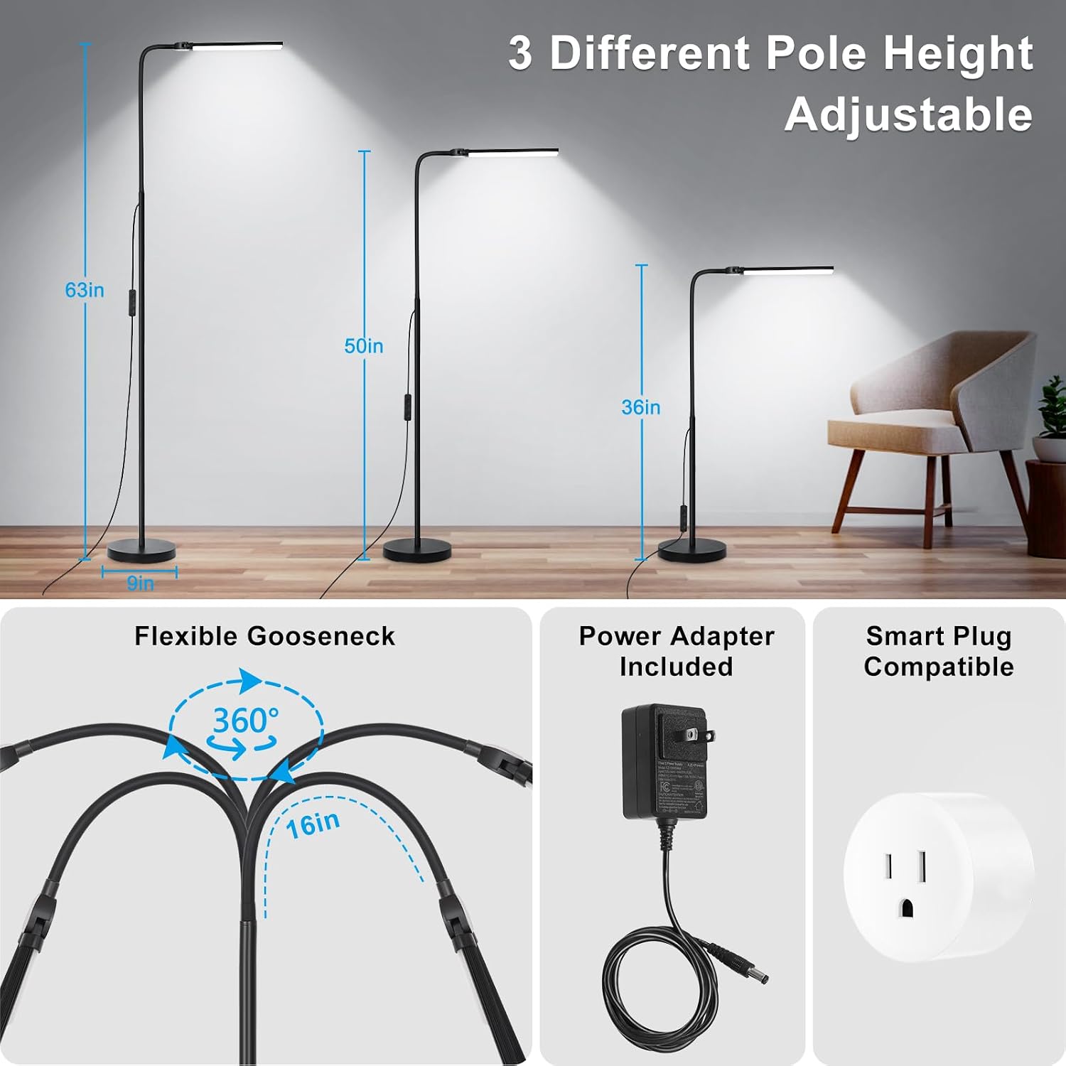 Thumbnail 3 de Seaside village S-DH-B LED Floor Lamp, 18W 2000LM Double Head, Dimmable