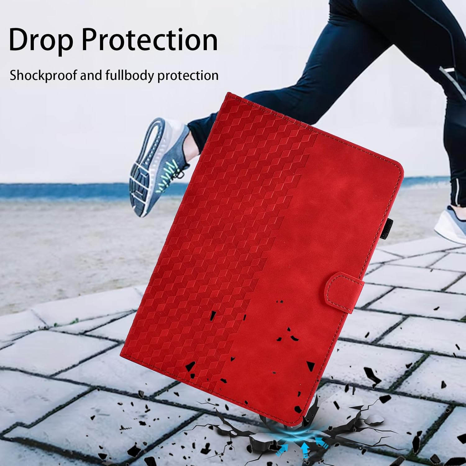 Thumbnail 4 de Hülle für iPad Pro 9.7 2016 – Premium Ledertasche mit Auto Sleep/Aufwach, Kartenfachen und Multi-Winkel-Ständer (A1673/A1674/A1675) in Rot