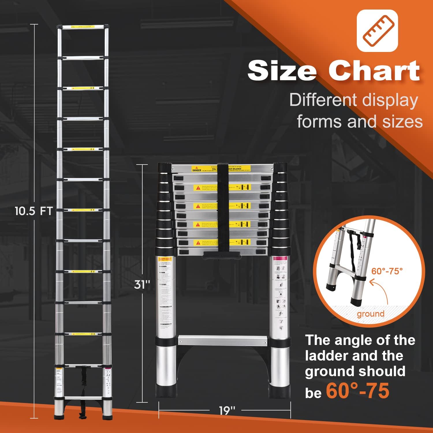 Thumbnail 5 de Soctone 10.5 FT Telescoping Aluminum Ladder with Triangle Stabilizers