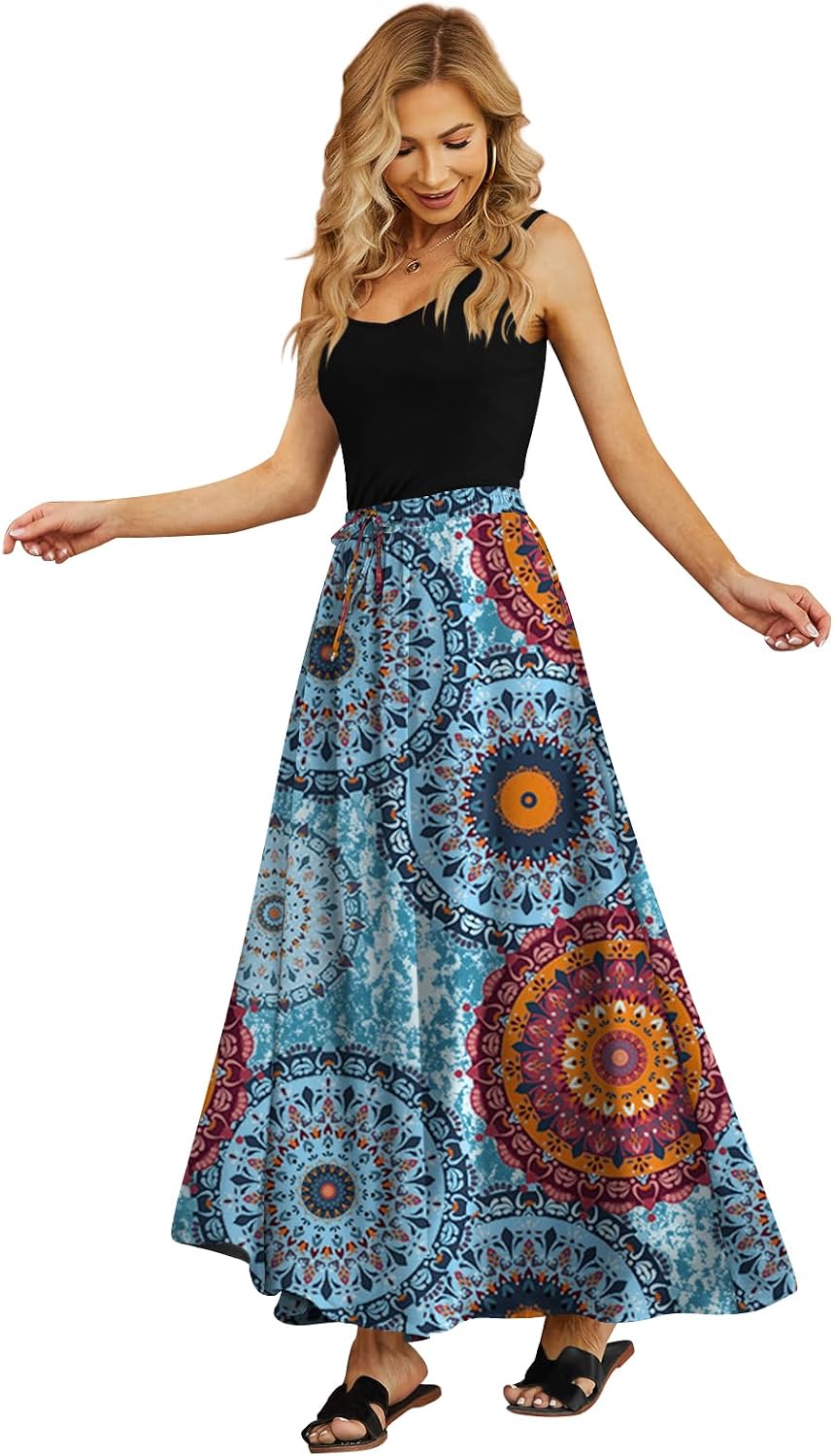 Detalle de Yincro Women's Flowy Maxi Skirt with Pockets – Pleated High-Waisted Elastic Waist, Lightweight Chiffon