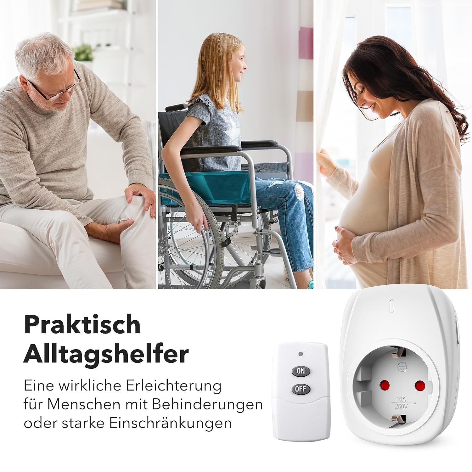 Detalle de HBN 1 Funksteckdose mit Fernbedienung (16A/3.680W) – kabellos schalten bis 30 m, weiß