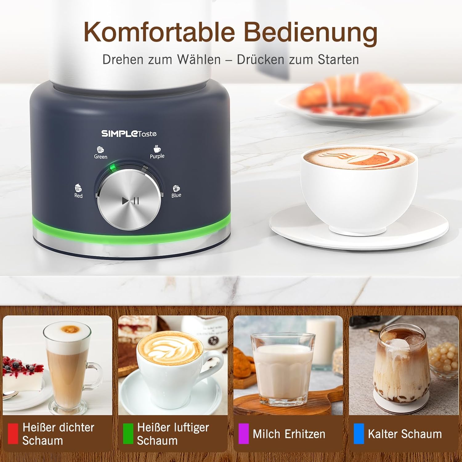 Thumbnail 6 de SIMPLETASTE Milchaufschäumer Elektrisch 4-in-1, 600 W – Edelstahl, 250–500 ml, spülmaschinengeeignet