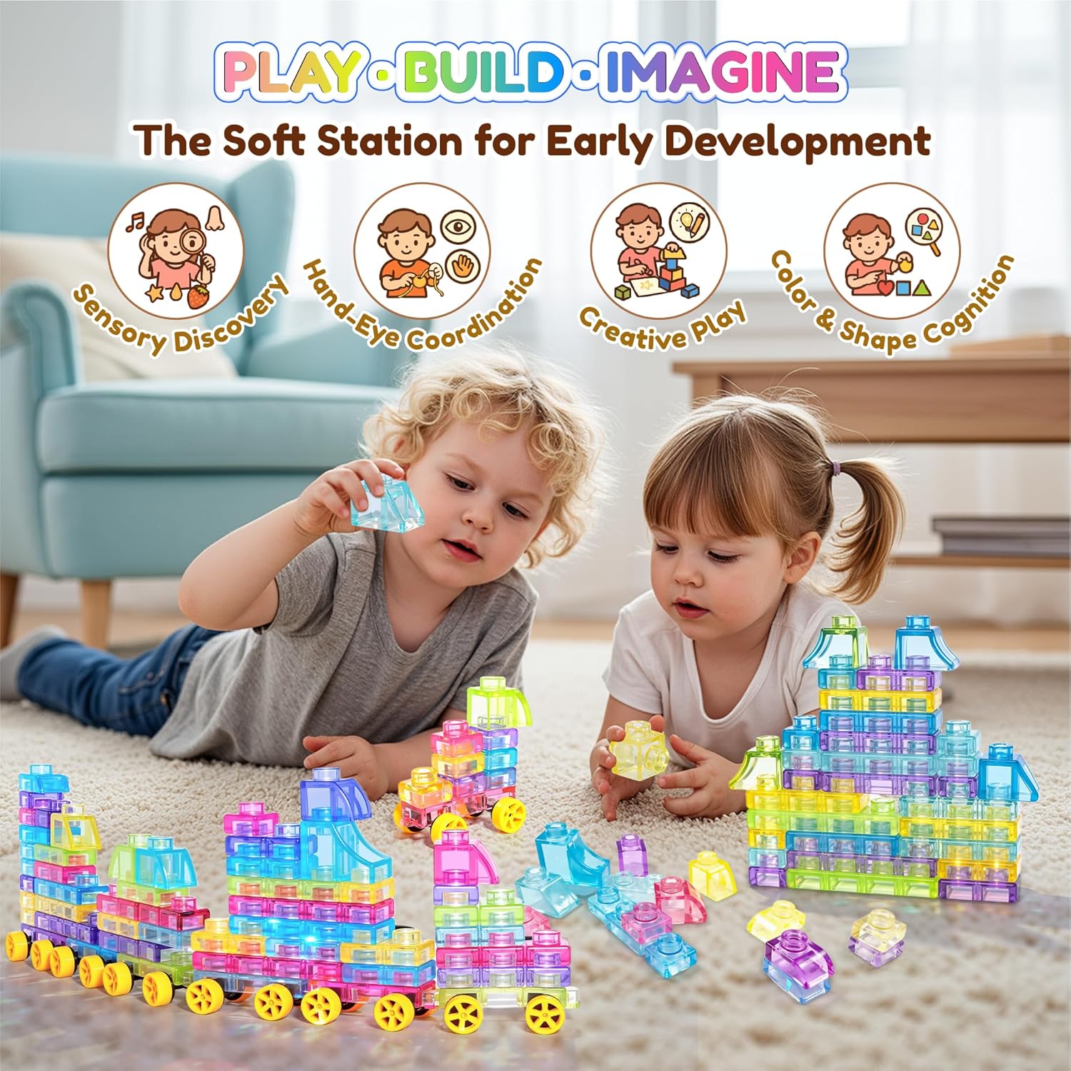 Thumbnail 6 de 42PCS Soft Train Sensory Building Blocks with Wheels – Preschool Educational Toy