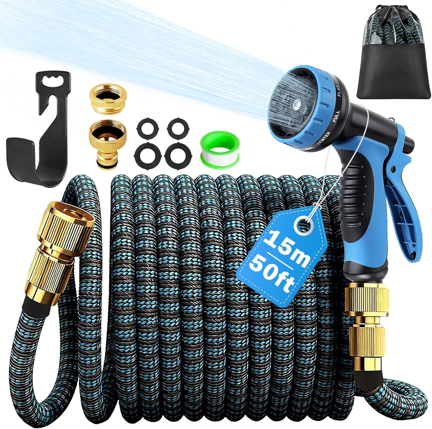 Detalle de Expandable Garden Hose - Upgraded 3-Layer Latex 50ft / 15m with Spray Gun