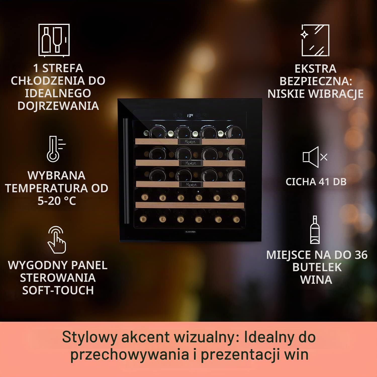 Detalle de Klarstein TK15-Vinsider-36-uno – chłodziarka do wina do zabudowy, 92 l, 36 butelek