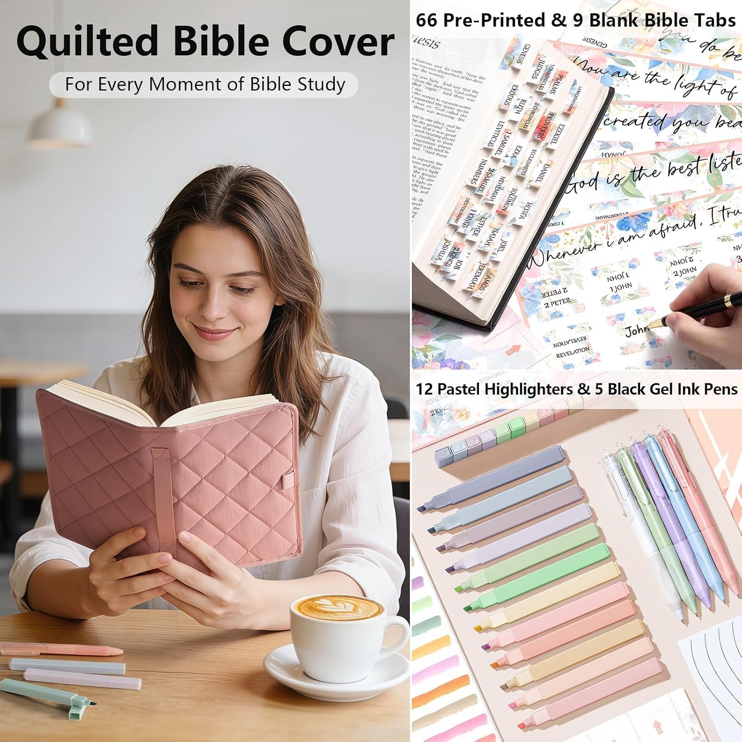 Detalle de FLOE Large Bible Tote Bag with Study Kit, Quilted Oatmeal, 14-Inch Sleeve