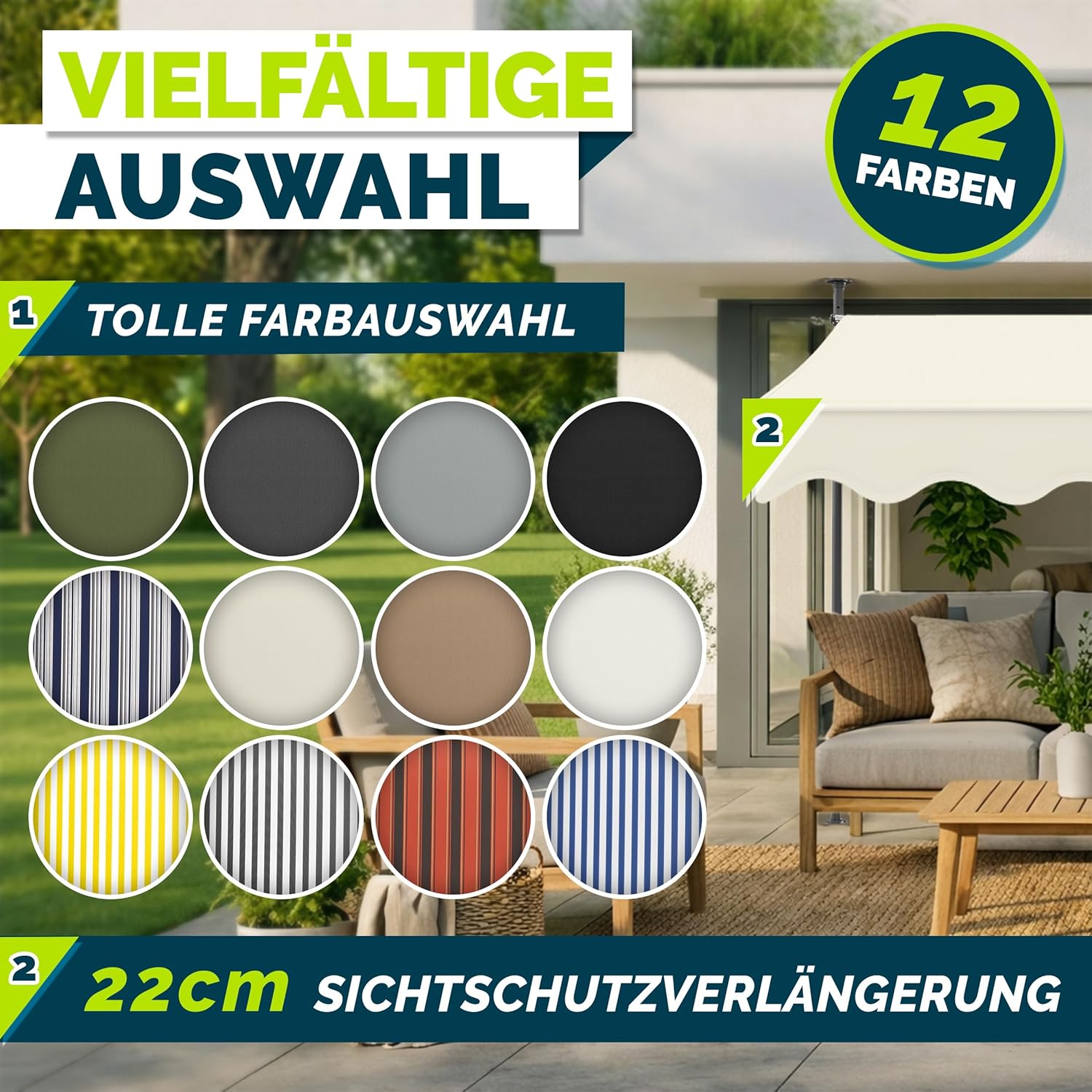 Thumbnail 6 de Tillvex Klemmmarkise mit Handkurbel – Balkonmarkise ohne Bohren, 250 cm breiter Sonnenschutz