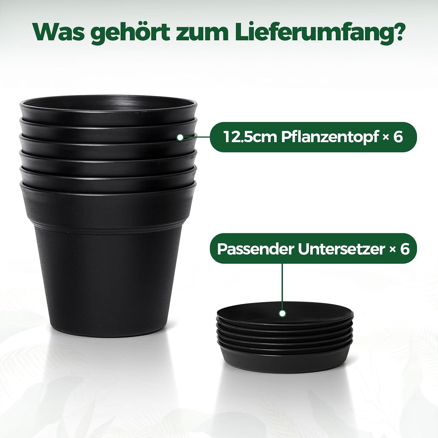 Thumbnail 2 de T4U 12.5cm Plastic Plant Pots, 6 Pack with Saucers, Black