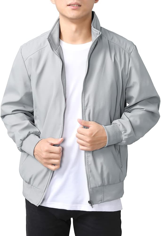 Detalle 2 de YOUTHUP bomber leggero estivo da uomo con zip, giacca casual a vento di transizione