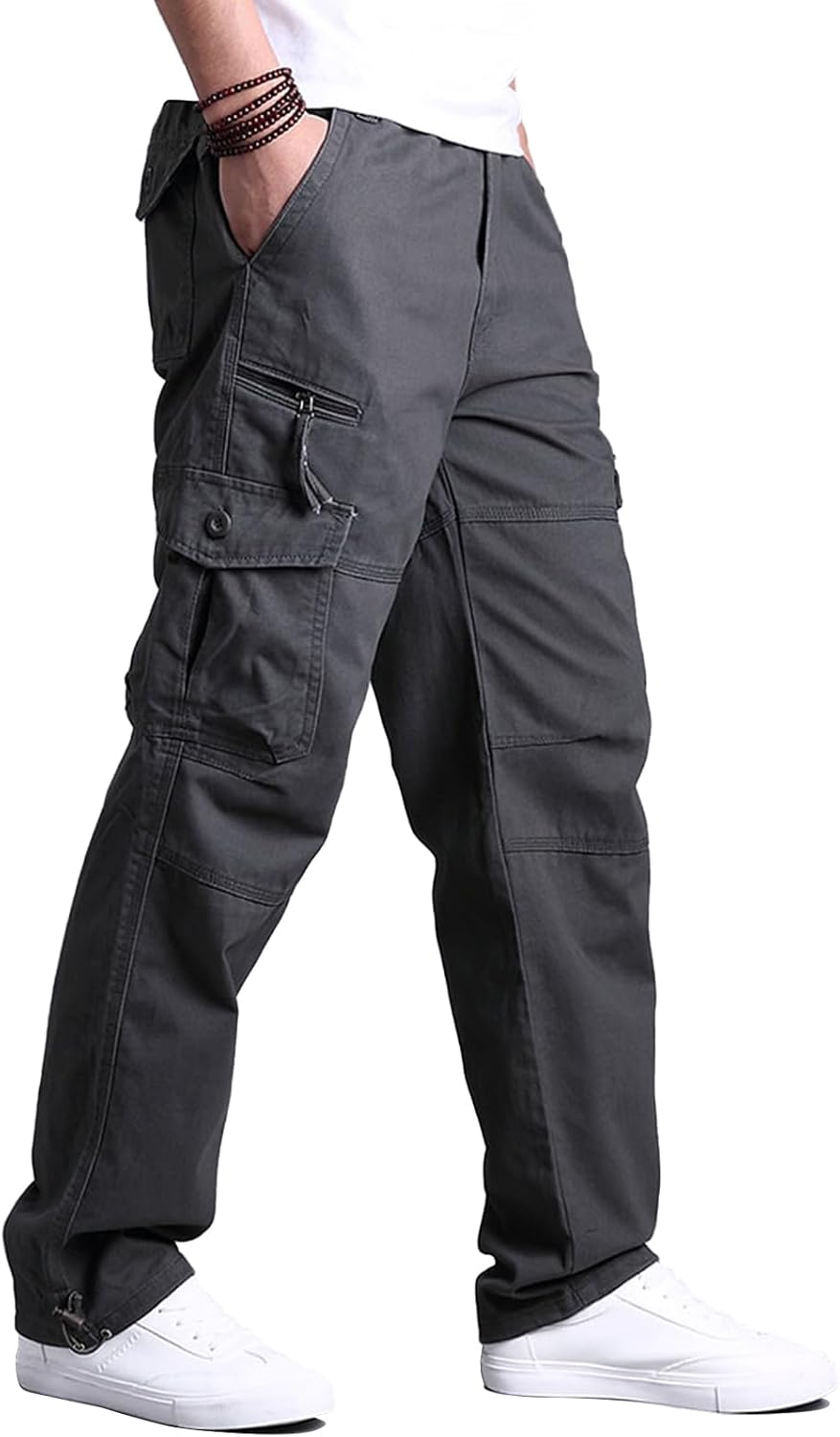 Detalle de Aotoyou Cargohose Herren aus Baumwolle mit 7 Taschen und elastischem Bund – Outdoor-, Wander- und Freizeithose