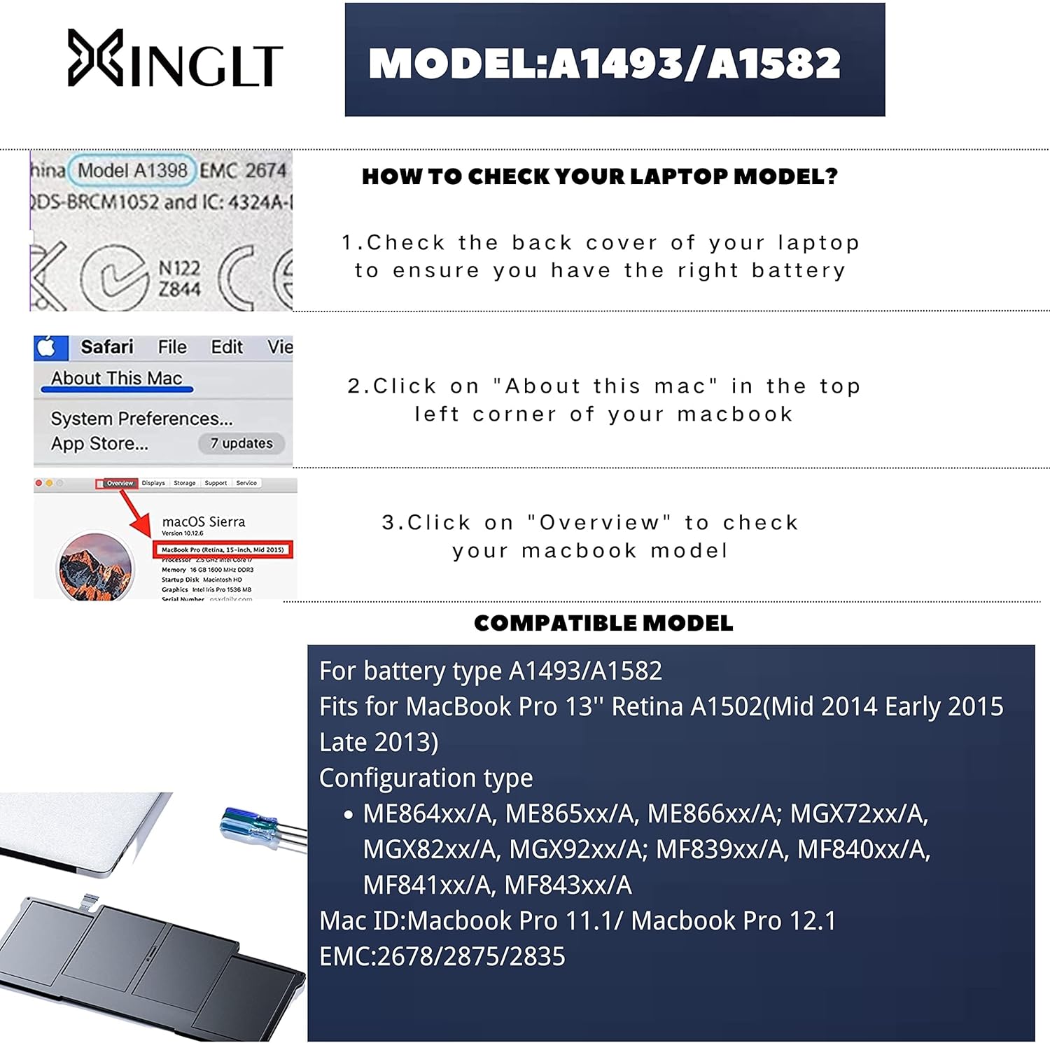 Thumbnail 4 de XINGLT A1582 A1502 Battery Replacement for 13-inch MacBook Pro