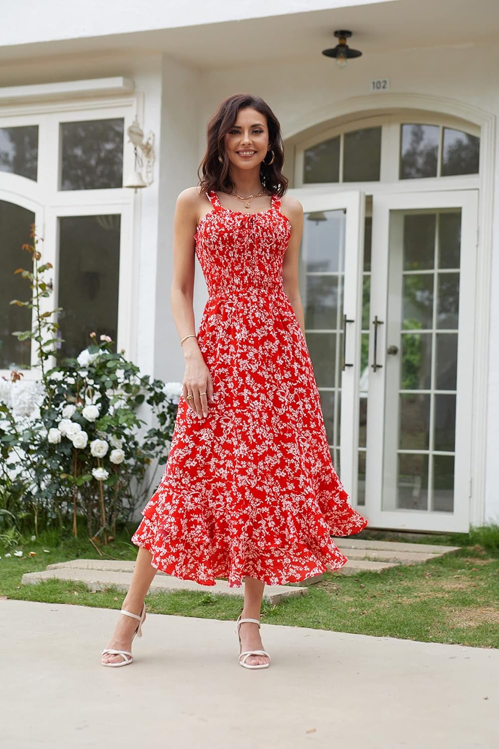 Thumbnail 1 de GRACE KARIN Robe florale à fines bretelles et col carré pour femme