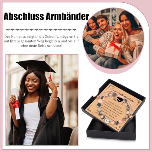Thumbnail 6 de GGXDH Abitur Geschenk Rosa Zebra Stein Kompass Armband – Ein einzigartiges Abschlussandenken