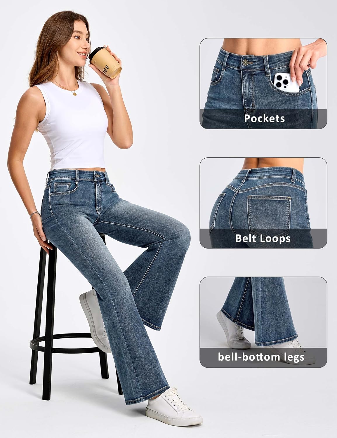 Thumbnail 5 de THE GYM PEOPLE Women's Mid-Rise Bootcut Jeans, Stretch Denim, Five Pockets