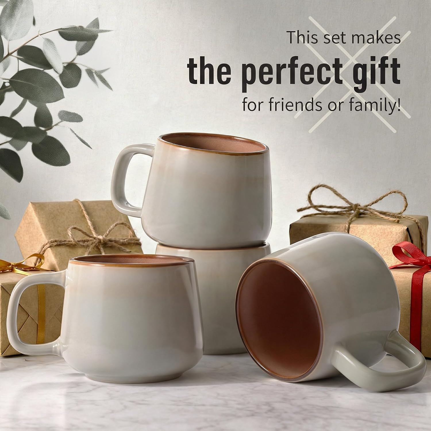 Detalle 2 de Ava Nord Ceramic Coffee Mugs Set of 4 | 340 ml Stoneware, Lead‑Free & Microwave Safe