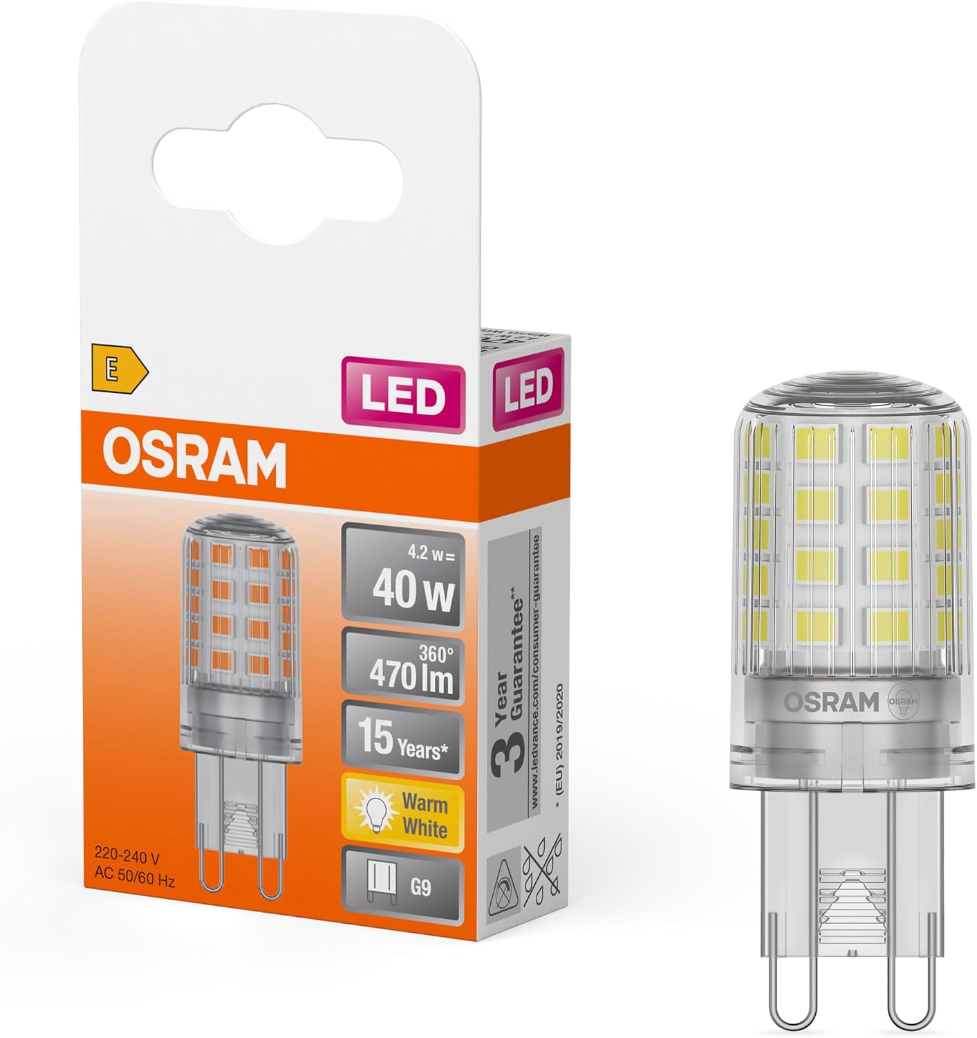 Detalle de Osram Star PIN LED-Lampe für G9-Sockel, 5er Pack, warmweiß 2700K, 320 Lumen, nicht dimmbar